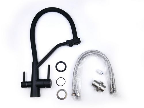 Смеситель Гейзер Ниагара с отдельным краном питьевой воды , черный - Изображение