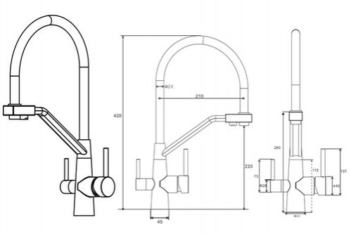 Смеситель Гейзер Ниагара с отдельным краном питьевой воды , черный - Изображение